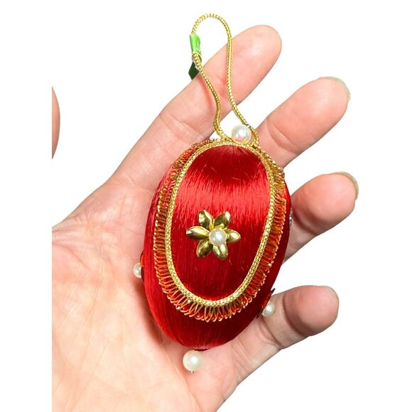 5 Vintage Satin‎ Embellished Beaded Sequin Ornaments Japan Made 2" Teardrop Egg - Picture 6 of 8